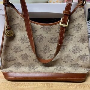 Vintage Dooney & Bourke Tan and Brown Monogram Shoulder Bag